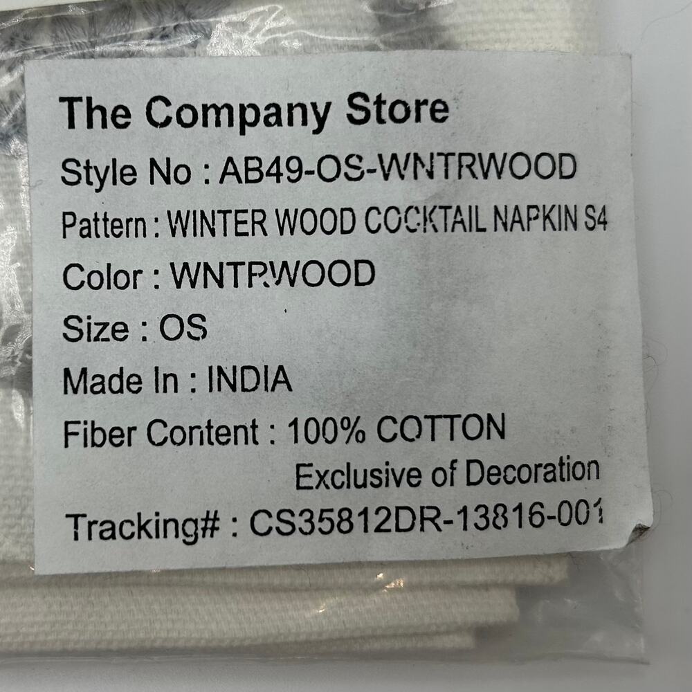 NEW The Company Store Winter Wood Cocktail Napkin 6" x 6" 100% Cotton Set of 8 - Picture 5 of 6
